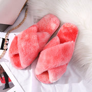 Winter Plush Slippers Women Cross Hair Outer Wear