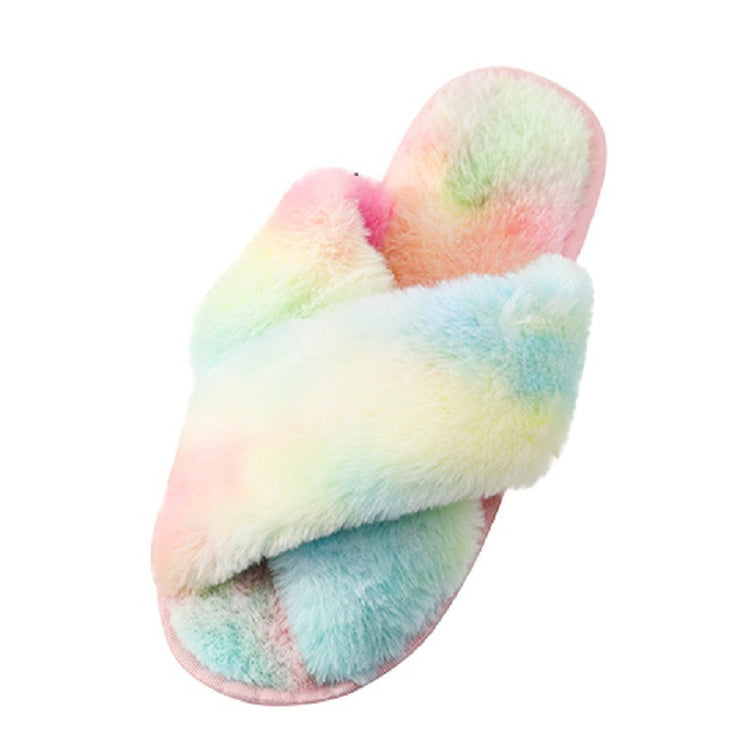 Winter Plush Slippers Women Cross Hair Outer Wear