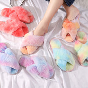 Winter Plush Slippers Women Cross Hair Outer Wear